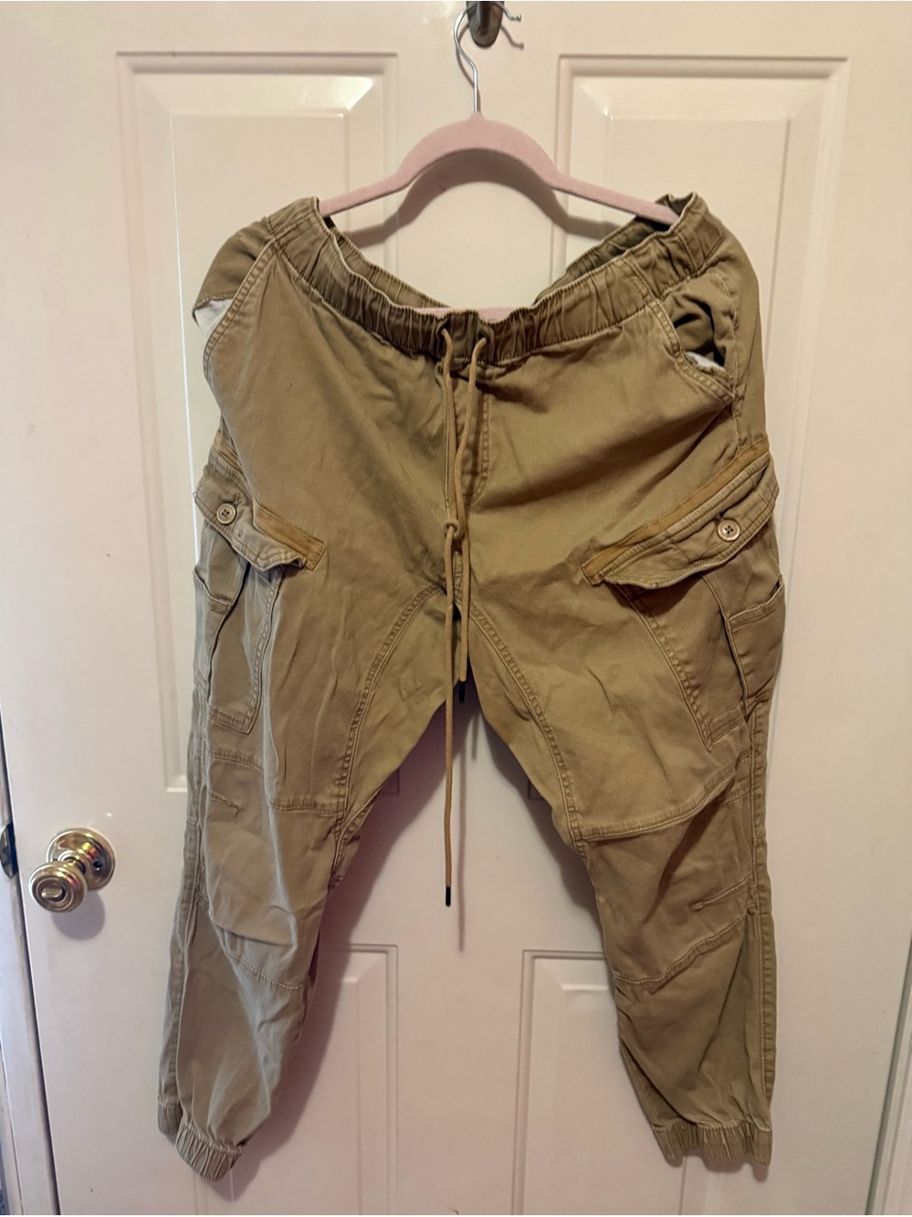 Men’s aize large Casual Cargo Drawstring Joggers - Khaki. Lazer Co.